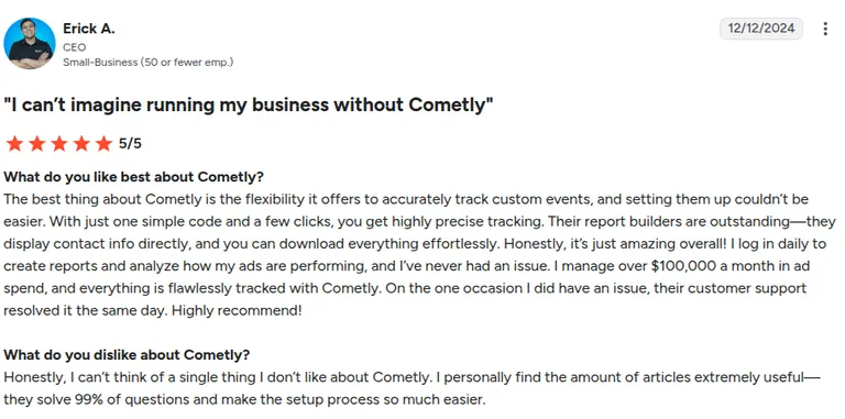 G2 review of Cometly by Erick A.