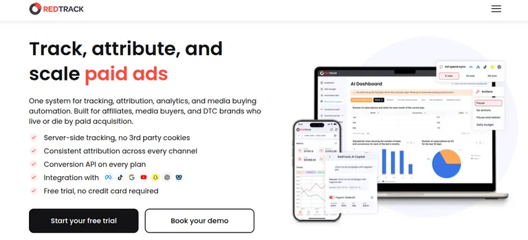 Screenshot of RedTrack homepage.
