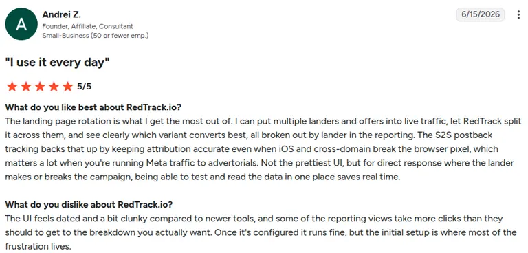 G2 review of RedTrack by Andrei Z.