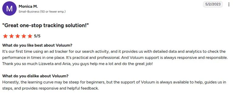 G2 review of Voluum by Monica M.