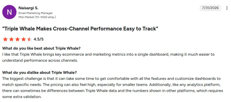 G2 review of Triple Whale by Naisargi S.