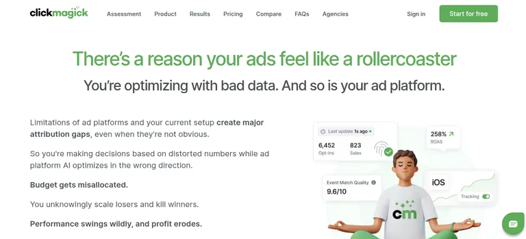 Screenshot of ClickMagick homepage.