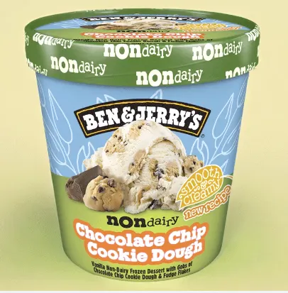 The Ben & Jerry's Non-Dairy Chocolate Chip Cookie Dough pint shot against a plain pale background, the kind of flat catalog product image a dynamic ad pulls in before an AI-generated background is placed behind it