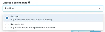 The buying type setting in Meta Ads Manager