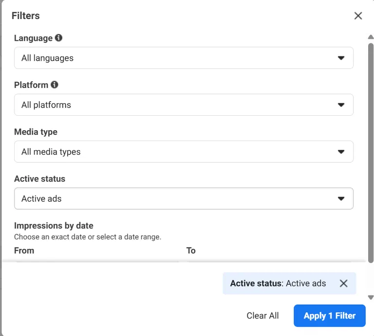 Meta Ad Library search results for Gymshark