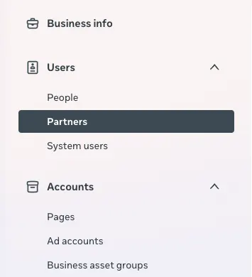 The Partners option in Meta Business Suite, where a client grants an agency access