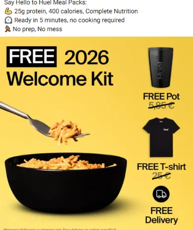 Huel ad example from Meta ad library.