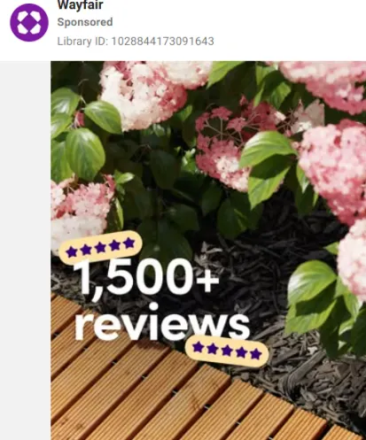 Wayfair ad example from Meta ad library.