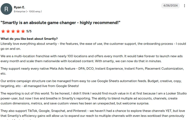 Smartly G2 review by Ryan E.
