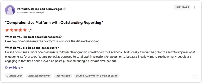 Review by Verified User in Food & Beverages on G2