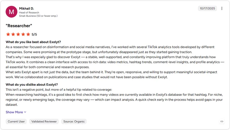 Review by Mikhail D. on G2
